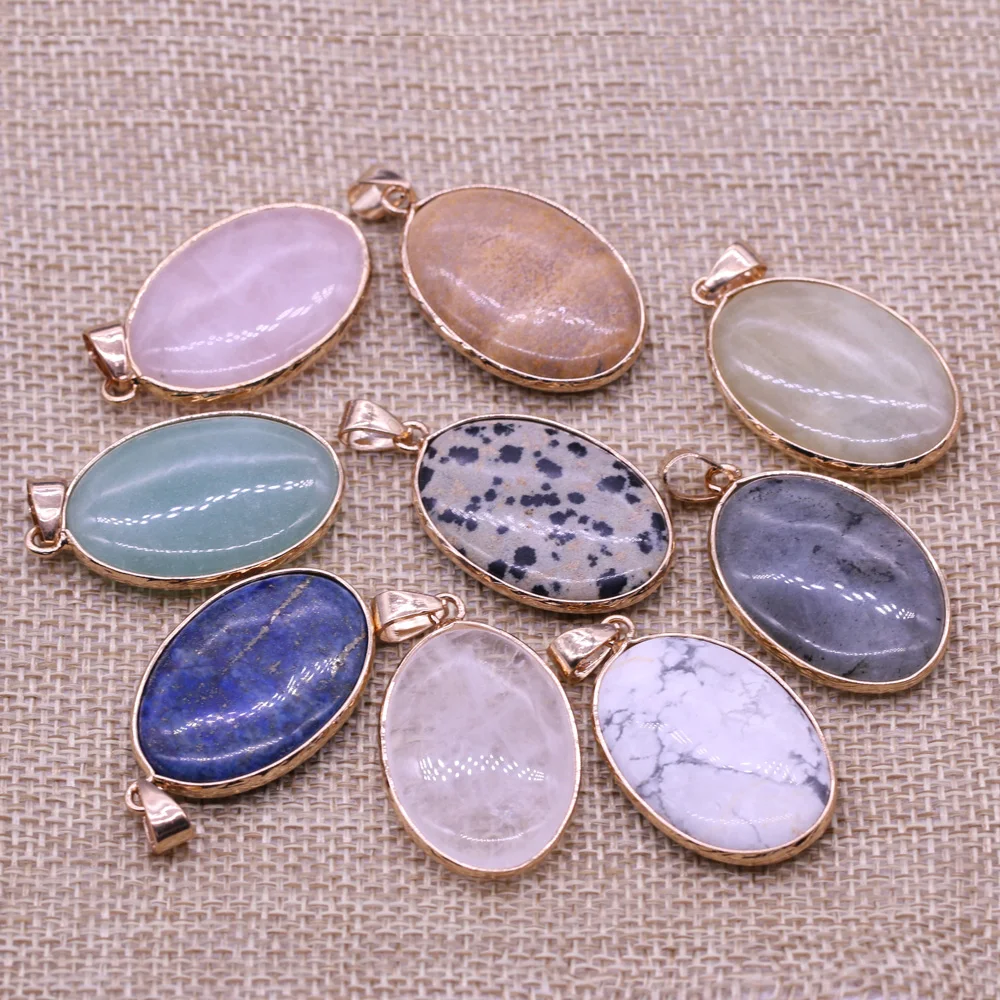 Natural Stone Oval Shape Pendant Rose Quartzs Picture Stone Necklace Pendant for Jewelry Making Necklace Size 22x35mm