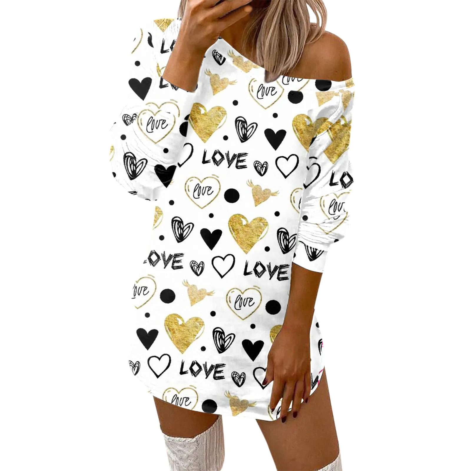 2022 Sweet Couple Women Dresses Spring Autumn Long Sleeve Off Shoulder Sweatshirt Dress Casual Pullovers Tops Sudadera Mujer