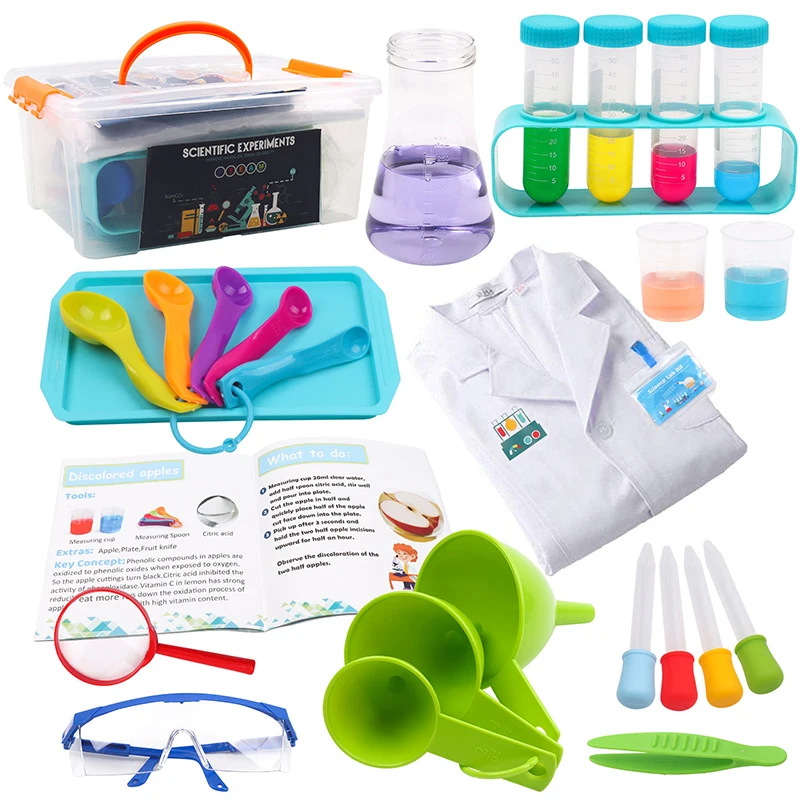 Children's Diy Pretend Play Science Experiment Toy Set Lab Coat Handmade Scientist Costume for Children Kids Role Play Game Toys