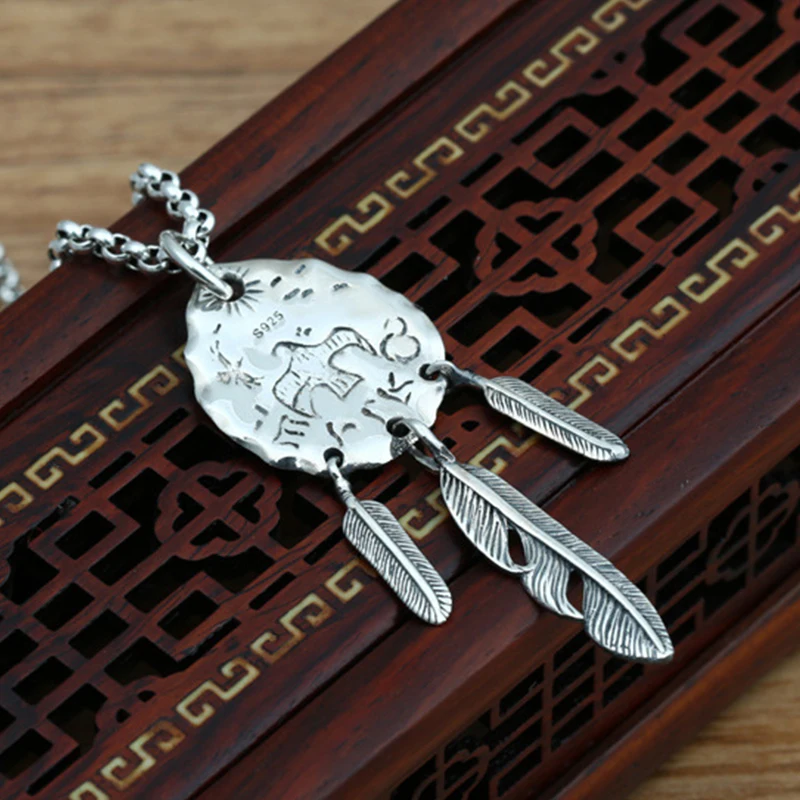 S925 sterling silver jewelry retro Thai silver flying eagle tag feather pendant fashion men and women pendant