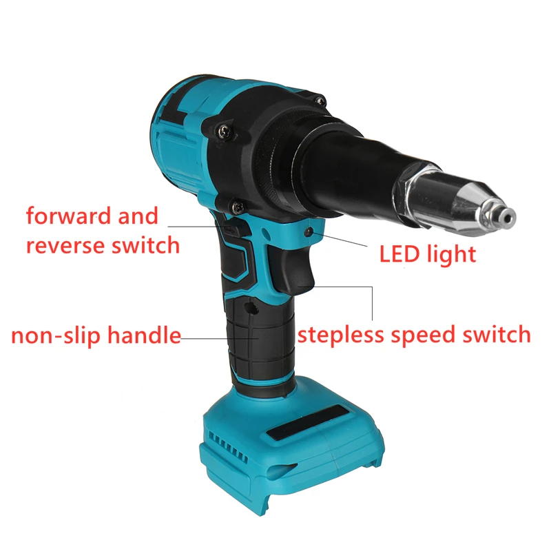 10000N Electric Rivet Gun Electric Blind Riveter Gun with LED Light Automatic Rivet Nut Gun Rivet Rechargeable Rivet Gun