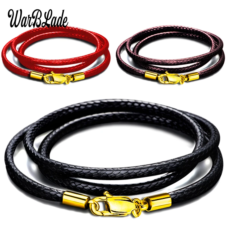 

3pcs/lots Leather Necklace Cord Wax Rope Chain 316L Stainless Steel Gold Color Lobster Clasp For DIY Men Women Necklace Jewelry