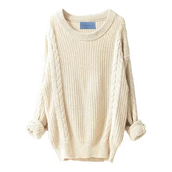 Clearance Wool Women Knitted Sweater Winter Bat Long Sleeve Pullover Autumn Female O-Neck Solid Jumper Loose Casual Top Clothing