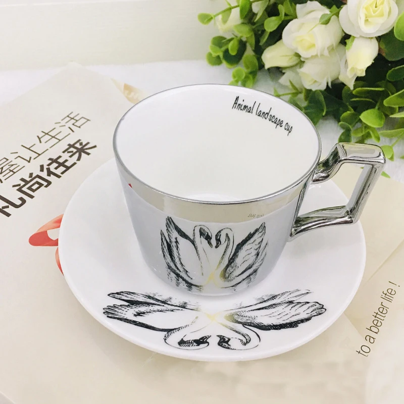 The Mirror Collection Animal Reflection cup Elephant anamorphic cup Swan mug Tiger Luxury Bone China Drinkware mug