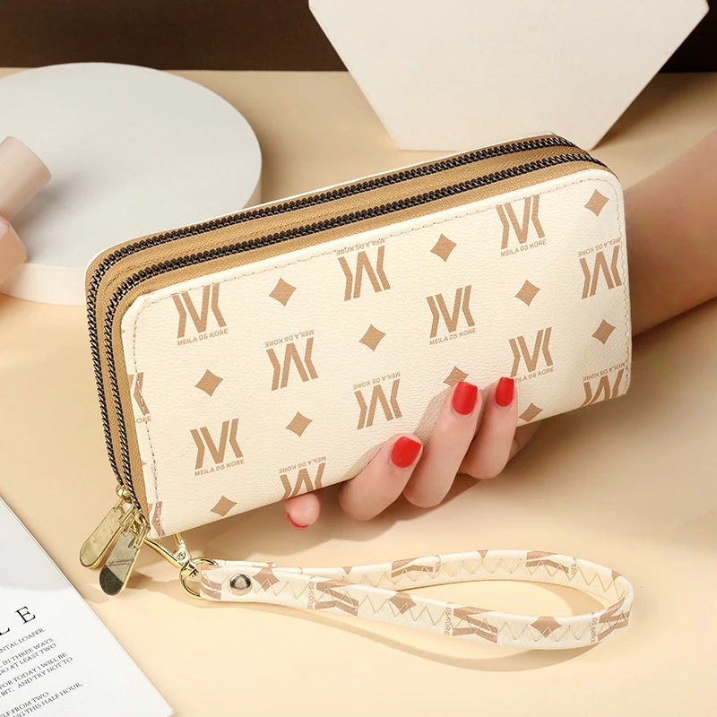 Long Women's Wallet Female Purses Wristlet Coin Purse Card Holder Wallets Female Two Zipper Clutch Money Bag Pu Leather Wallet