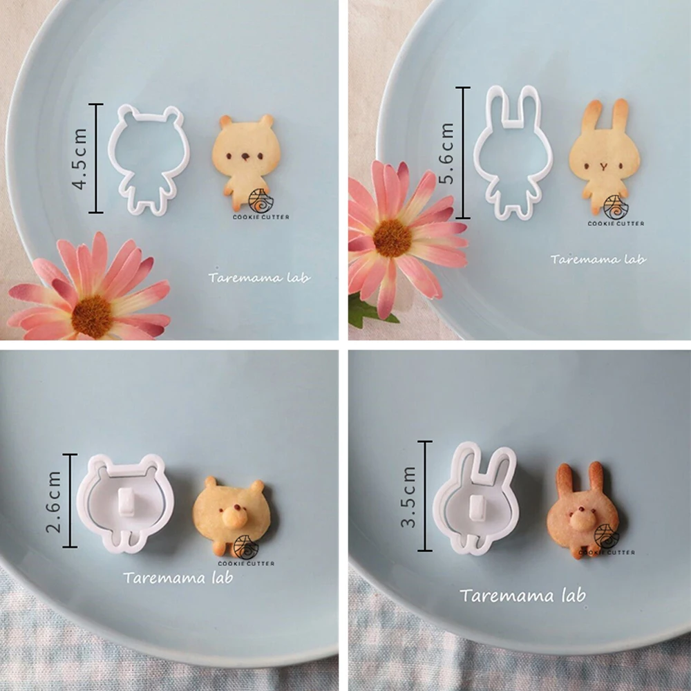 Bunny And Bear Series Biscuit Mold 3D Rabbit Shape Mold Cartoon Cookie Press Mold Handmade Dessert Cake Decoration Baking Tools