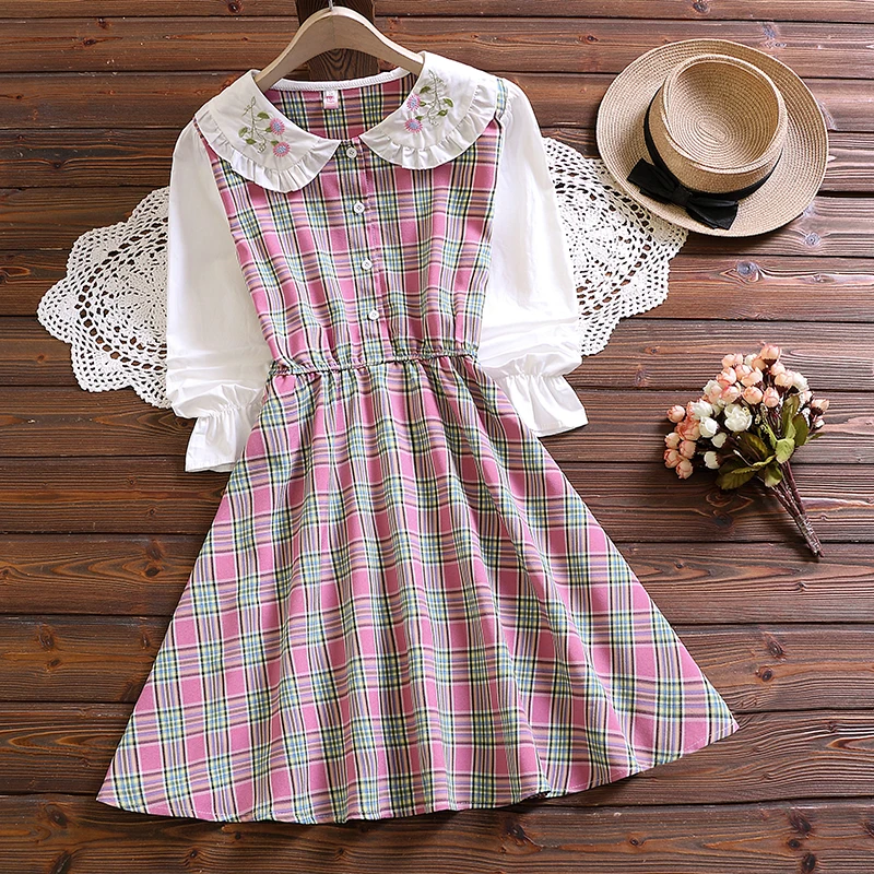 Mori girl cute kawaii pliad dress new autumn fashion long sleeve women sweet vestidos