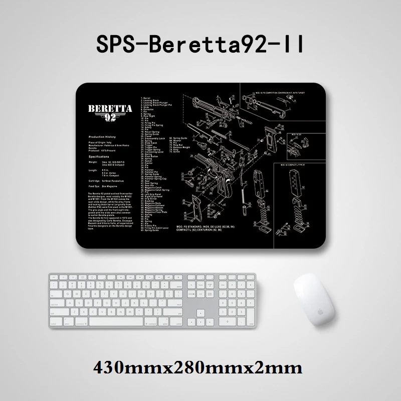 Tactical Mouse Pad Gun Cleaning Rubber Mat with Parts Diagram Instructions Workbench for Glock 17 1911 Beretta M9 Sig P220 P226