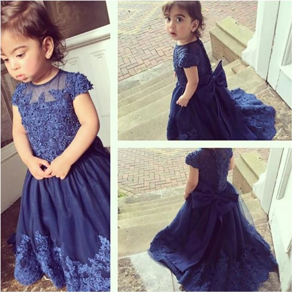 

A Line Lace Beaded Tulle New Kids Formal Wear Baby Children Party Dress Girls Pageant Birthday Christmas Flower Girls Dresses