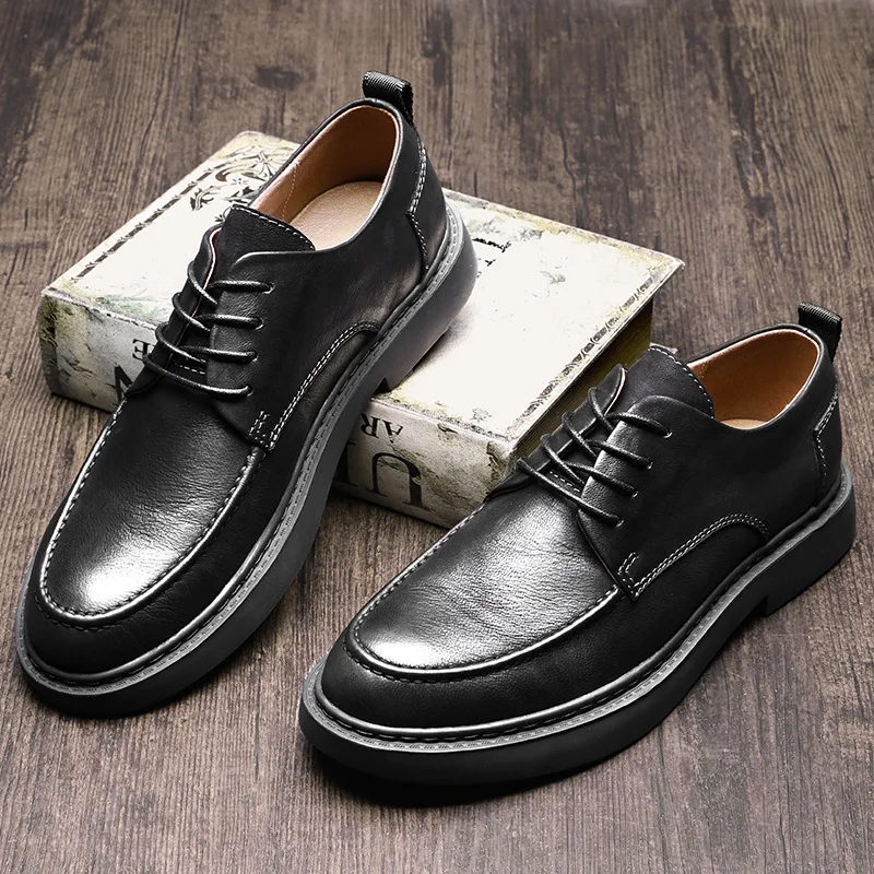 

High Quality Genuine Leather Autumn Winter British Retro Men Shoes Cowhide Breathable Lace-Up Business Men Shoes,Men Dress Shoes