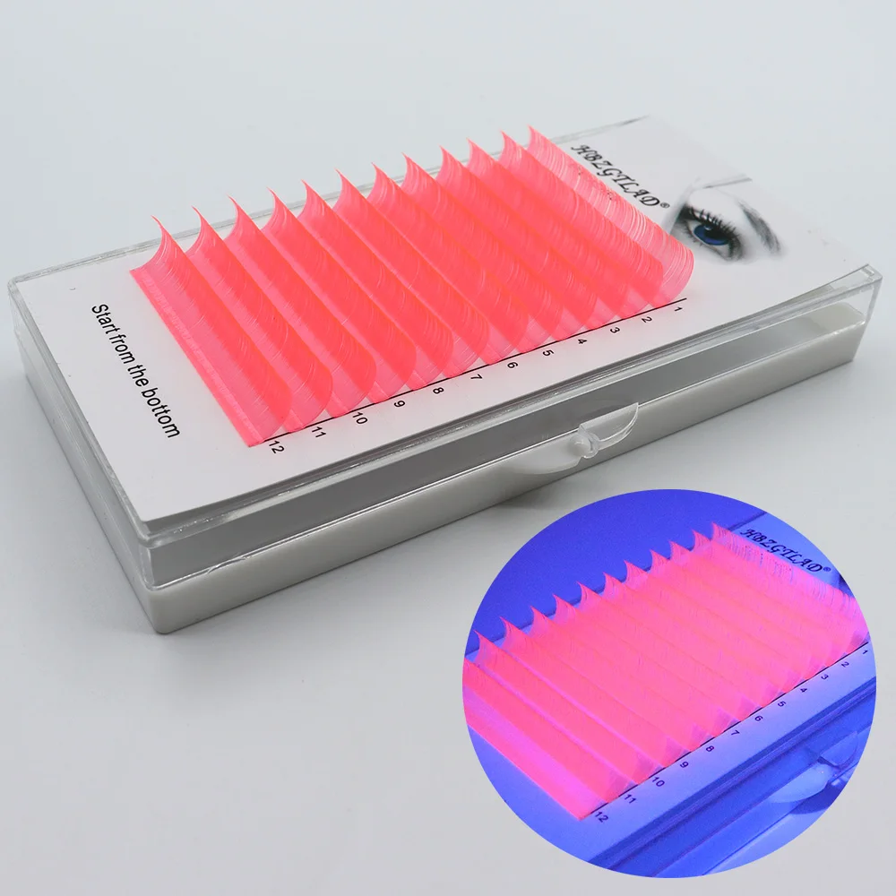 UV Neon Lashes Glow under UV light eyelashes Fluorescent Bright Colorful Bulk Classic Individual Luminous Eyelash Extension Tool