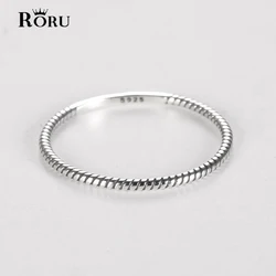 Real 925 Sterling Silver Authentic Minimalist Fashion Trendy Twist Lines Finger Ring for Women Female Wedding Jewelry Gifts