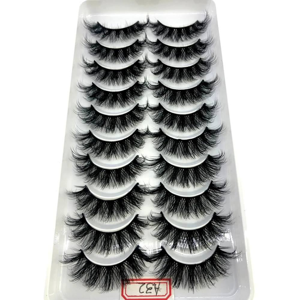 10 Pairs 25mm 3D Mink False Eyelashes Thick Dramatic Wispies Fluffy Eyelash Extension Makeup Volume Handmade Faux Mink Lashes