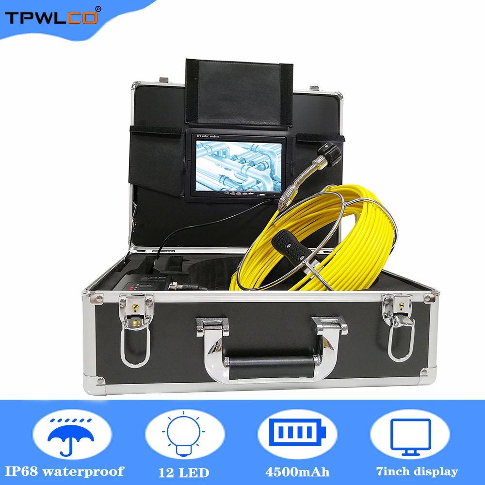 

7inch 23mm 20-50m 8GB SD Card DVR IP68 Industrial Drain Sewer Pipe Inspection Video Camera Endoscope System 12V4500mAh Battery