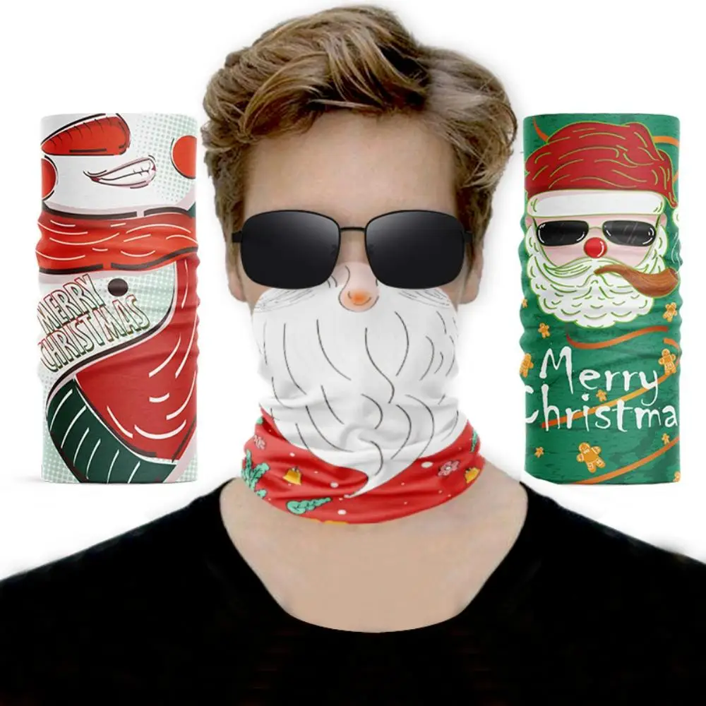 Christmas Face Scarves Outdoor Riding Sport Men Women's Turban Santa Claus Scarf Bicycle Neck Tube Bandana Hiking Climbing Scarf