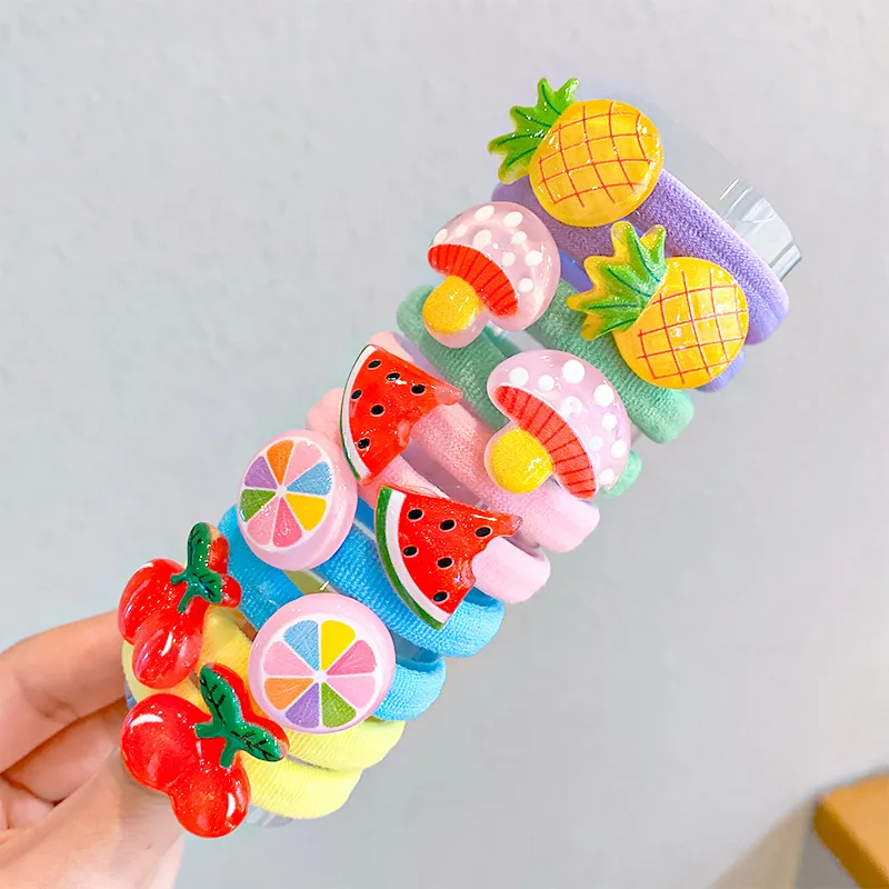 2024 New 10Pcs/Set Girls Cute Cartoon Flowers Animal Elastic Hair Bands Kids Ponytail Holder Headband Fashion Hair Accessories