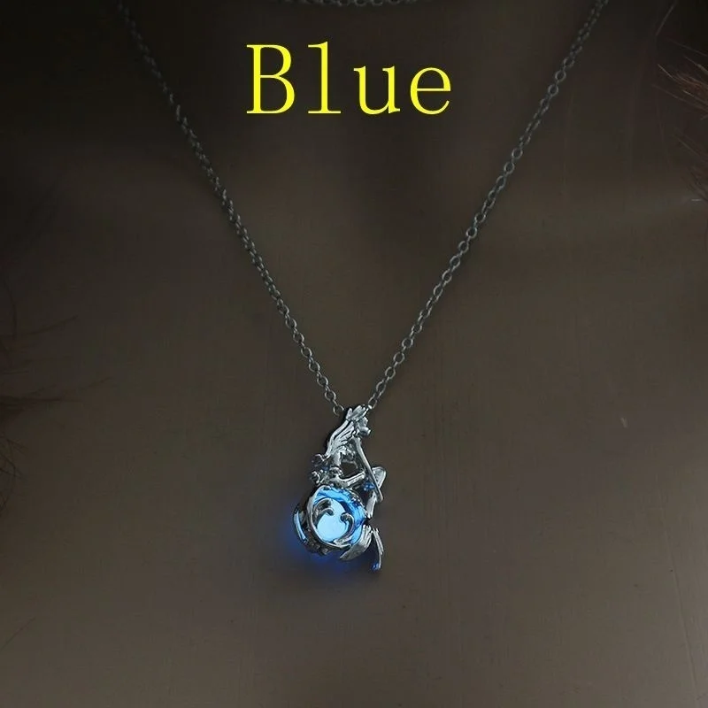 New Trendy Mermaid Shape Pendant Necklace Women\'s Necklace Fashion Metal Mermaid Luminous Stone Pendant Accessories Jewelry
