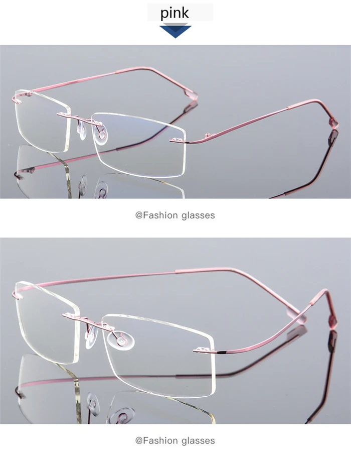 Randlose, blaues Licht blockierende verschreibungspflichtige Brille, Unisex, superelastischer Stahldraht, quadratische Myopien, Lunettes 0–0,5–1,5 bis –6,0 – Detail 9