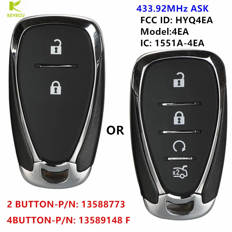 KEYECU Genuine OEM Keyless Smart Remote key Fob 2/4Buttons 433.92MHz for Holden FCC ID: HYQ4EA P/N: 13589148 F/ 8773