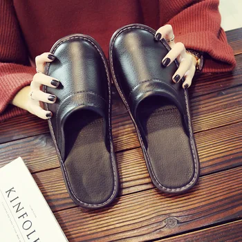 Indoor Leather Slippers Men Home Cheap Shoes 2022 Spring New Style Flat Mules High Quality Unisex House Slippers