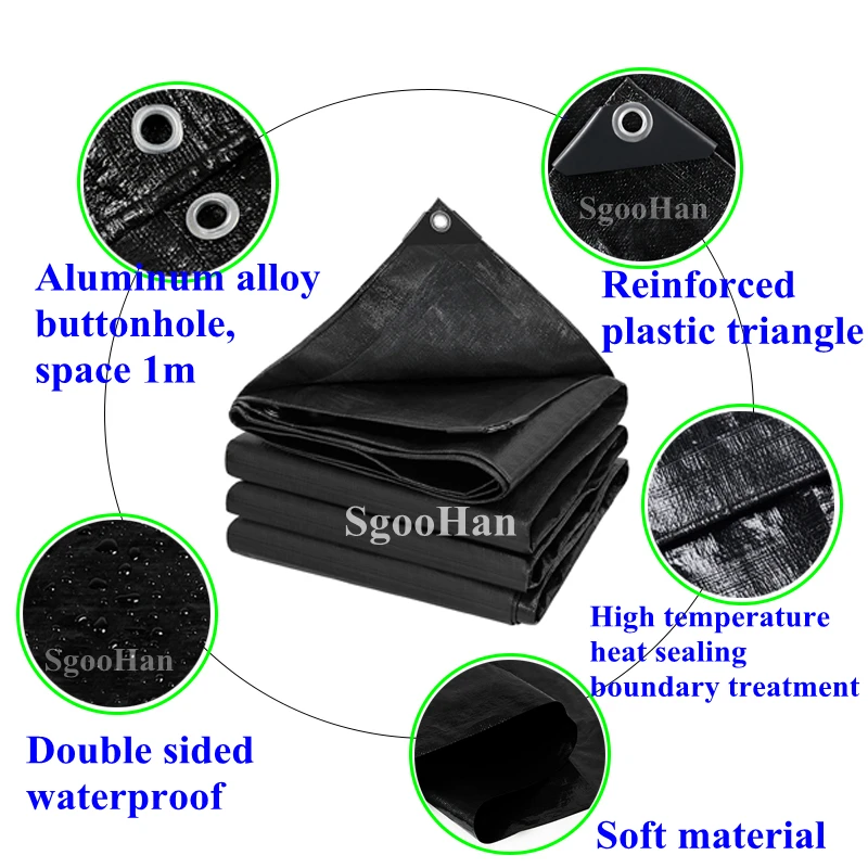 

Black PE Rainproof Cloth Tarpaulin Garden Outdoor Awning Sun Shade Sail Camping Boat Truck Canopy Ground Sheet Waterproof Cloth