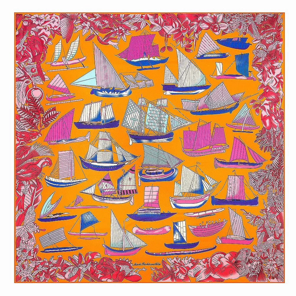 Foulard en Satin de soie pour filles 130x130cm, petit foulard carré imprimé nautique pour femmes