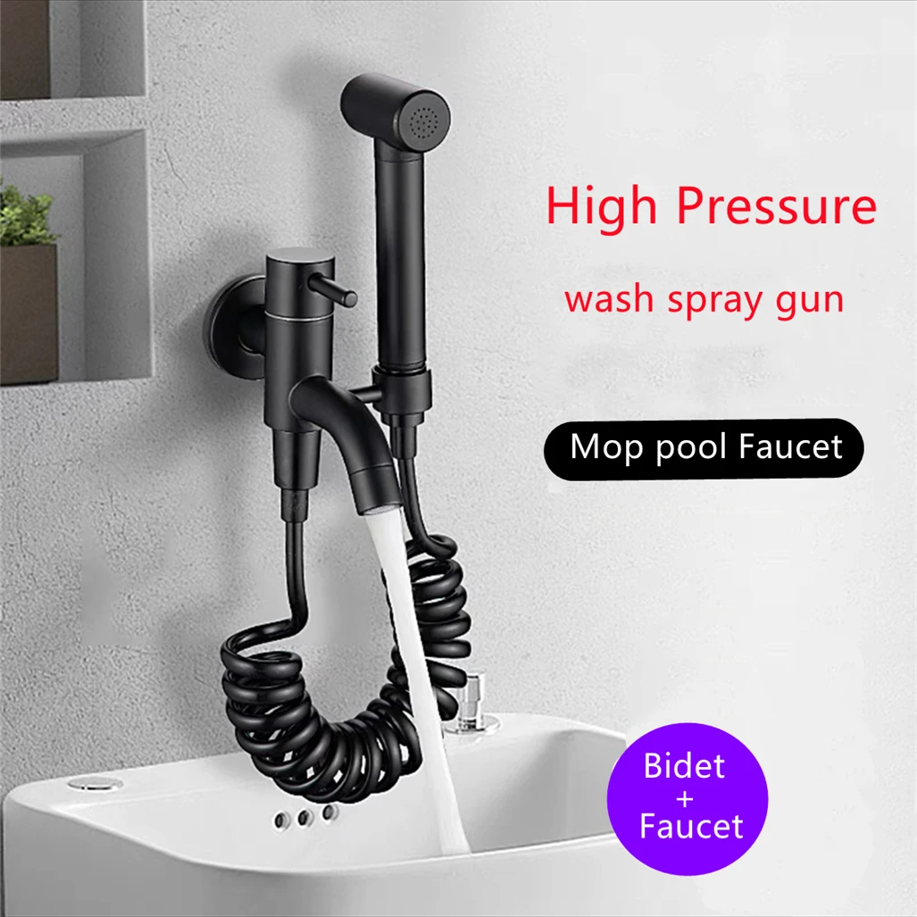 

Mop Pool Faucet Silver/Black Toilet Bidet Set Brass Bathroom Single Cold Bidet Shower Spray Gun Head Washing Clean Toilet Seat