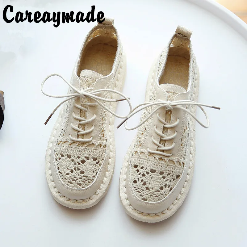 Careaymade-Art students' shoes,mesh breathable soft sole comfortable hand-made shoes,low top lace up women's sandals shoes