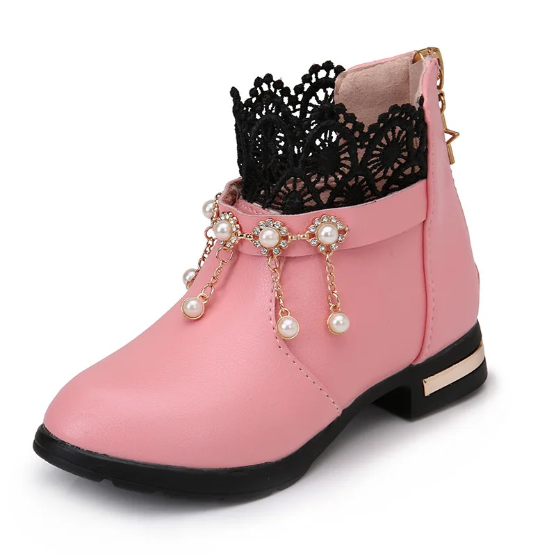 Fashion New Autumn Girl Lace Lace Tassel Leather Boots For Kids Ankle Boots Princess Children Shoe 4 5 6 7 8 9 10 11 12 Year Old