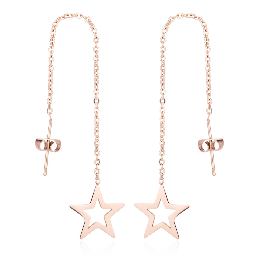 Korean David Star Earrings Long Line Thread Piercing Earring For Teens Girl Geometry Dangle Accessories Mujer Stainless Jewelry