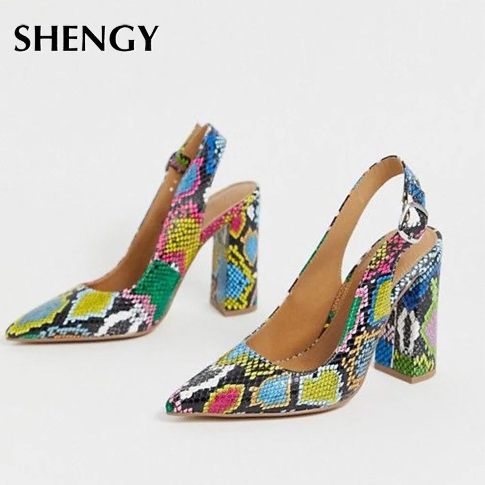 SHY High Heels 2020 New INS HOT Design Multi Snake Printed Summer Sandals Woman Shoes Party Lady Female Office Shoes