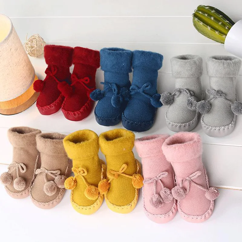 

Baby Socks Shoes Newborn Autumn Winter Children Floor Socks Anti Slip Soft Solid Thicken Warm Butterfly Knot Sock for 0-24M