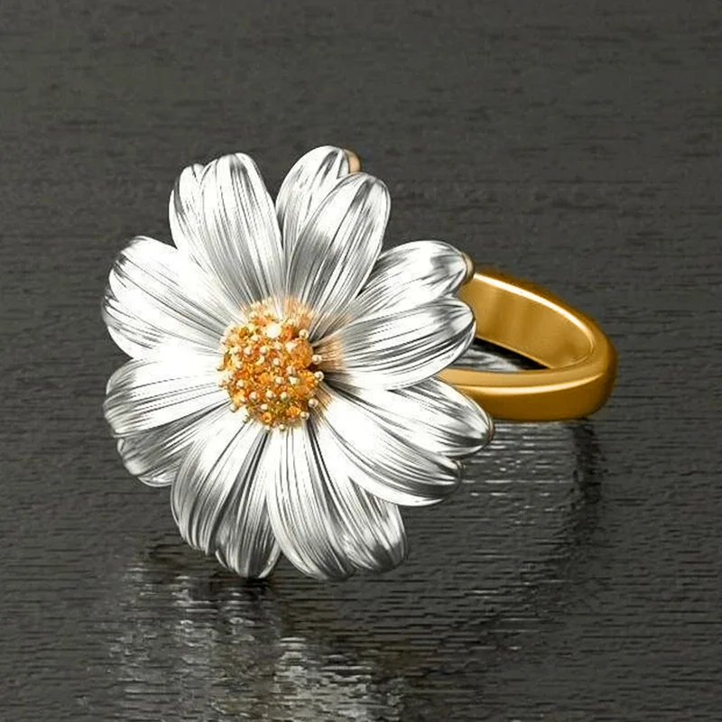 CAOSHI Exquisite Sunflower Ring for Women Elegant Female Personality Accessories Shiny Tiny Zirconia Statement Jewelry Gift