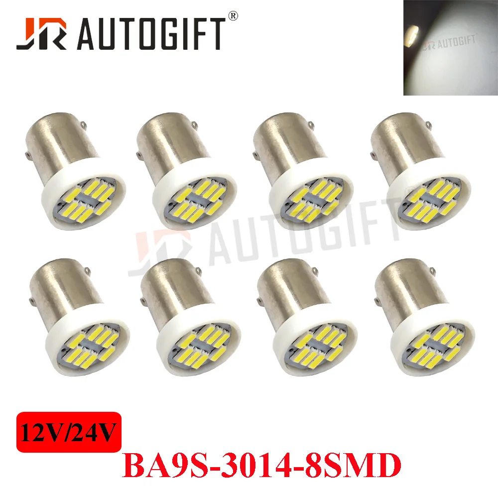 

500PCS 12V/24V Car BA9S Socket T4W 3014 8SMD Auto Wedge Marker Light Bulb White Lamps Interior Lights Source Parking Bulbs