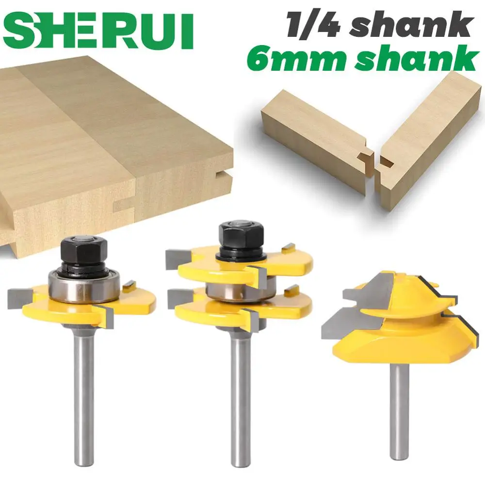 Tongue and Groove Router Bit Tool Set 1/4'' Shank With 45° Lock Miter Bit 1/4'' 6mm Shank - Solid Steel, Anti Kickback Design