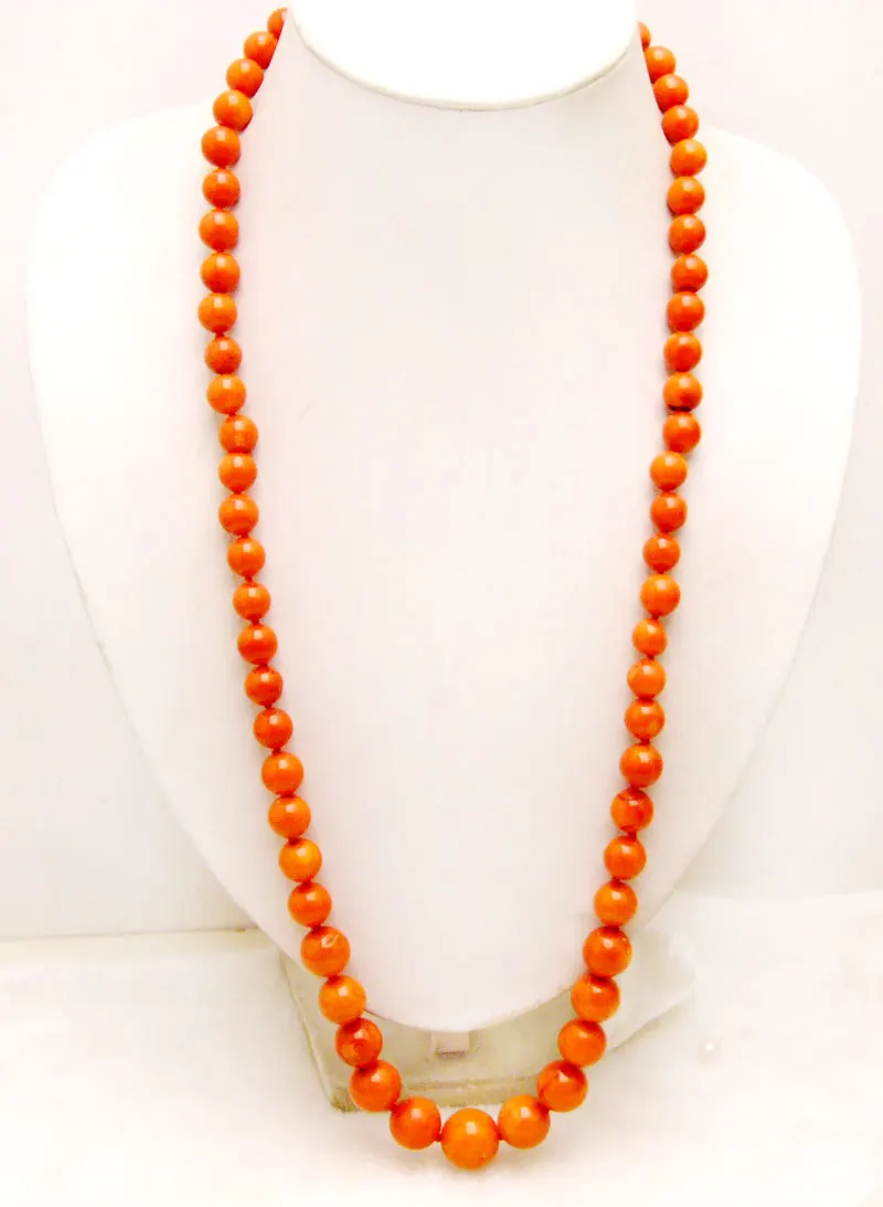 

Qingmos 10-16mm Round Natural Orange Coral Necklace for Women with Genuine Coral Long Necklace 30'' Sweater Necklace Jewelry