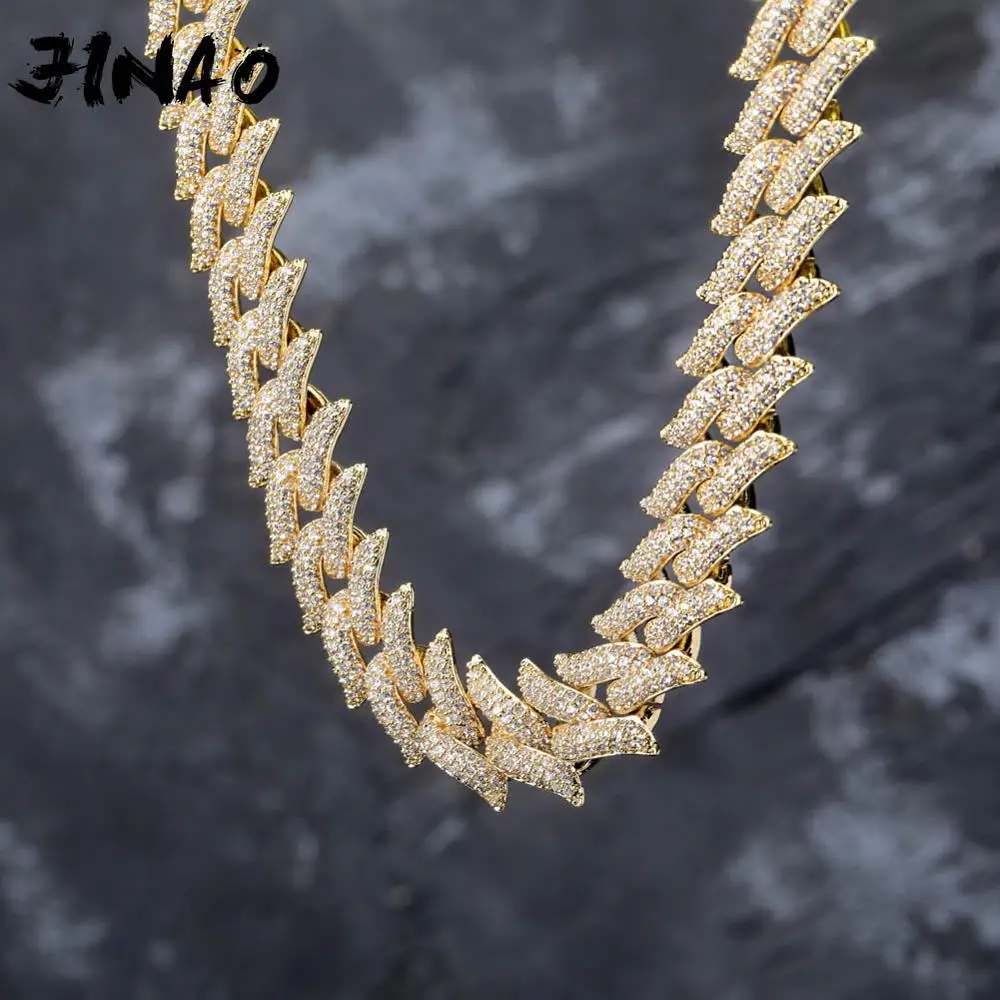 

JINAO New Iced Out 16mm Miami Box Clasp Cuban Chain Heavy Spike shape Necklace Cubic Zircon Bling Hip hop for Men Jewelry