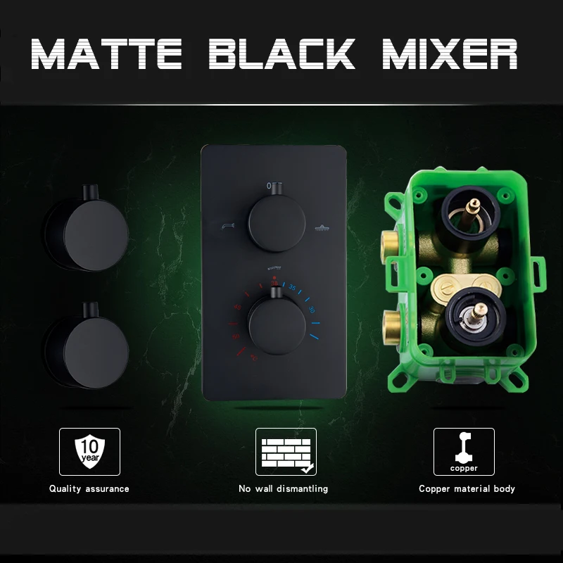 Imagem -02 - Vidric Matte Black 38 Termostática Latão Chuveiro Mixer Válvula Painel do Chuveiro Way Dupla Alça Misturador Termostática Torneira do Chuveiro f