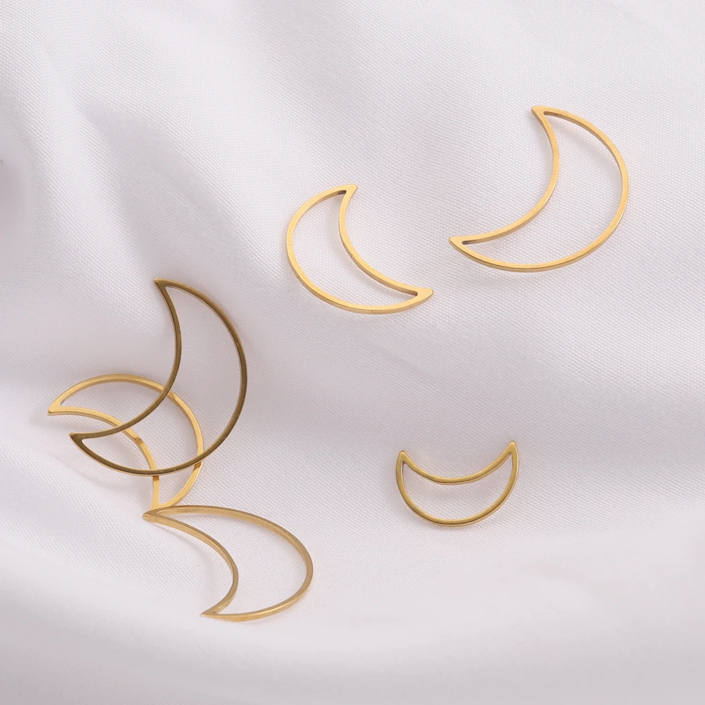 10Pcs Stainless Steel Gold Celestial Moon Connector Charms Pendant Bezel Hollow Resin Frame Mold For DIY Earrings Jewelry Making