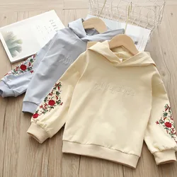 2023 Spring Autumn 2 3 4 6 8 10 Years Kid's Clothes Children's  Long Sleeve Flower Embroidered Baby Hooded Sweatshirt For Girls