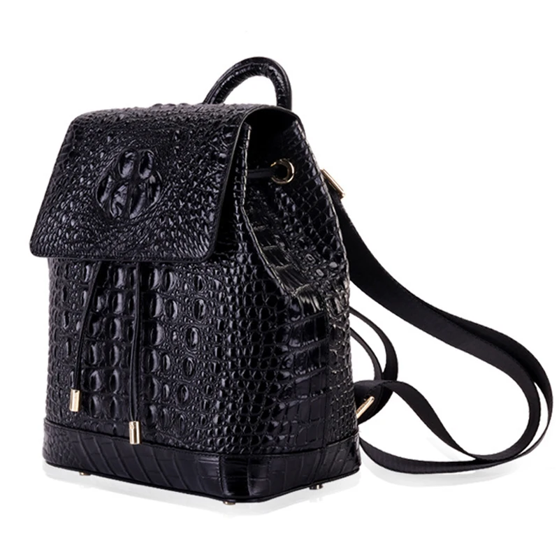 New Real Cowhide Crocodile Pattern Women Backpack Fashion Women Genuine Leather Backpack Luxury Famous Brand Female Bag