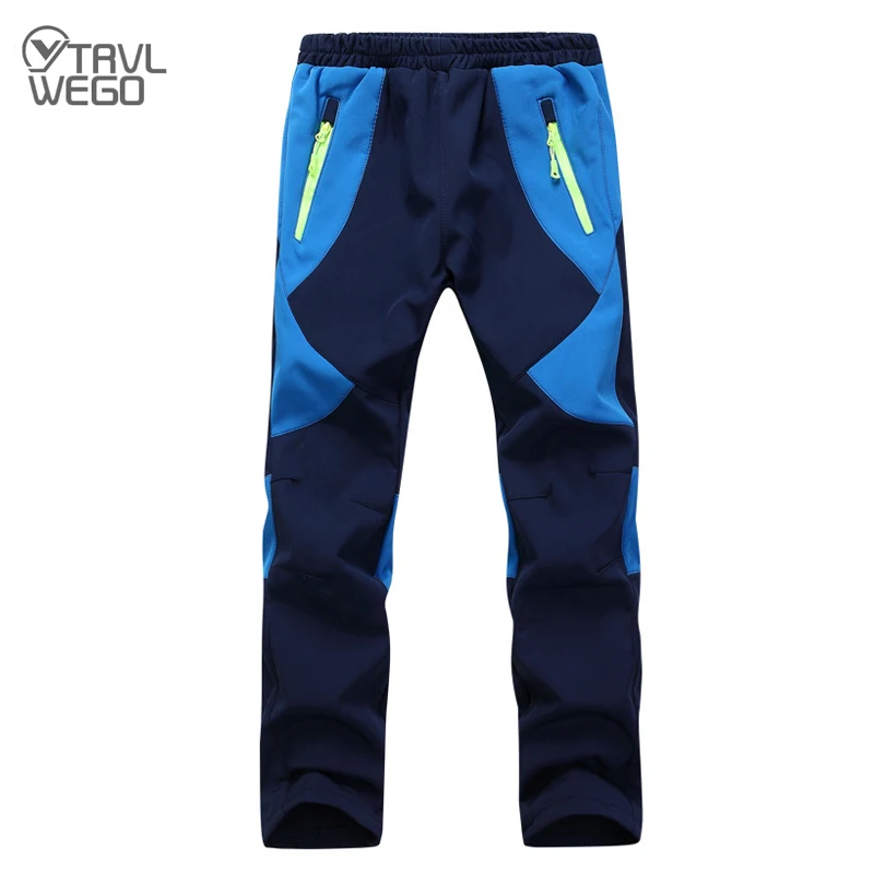 TRVLWEGO Children Hiking Pants Camping Trouser Autumn Winter Windproof Waterproof Soft Shell Warm Outdoor Skiing Clothing