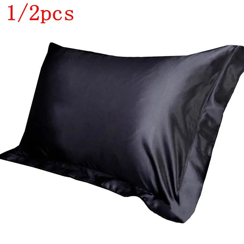 

1PC Emulation Silky Satin Pillowcase Single Solid Color Pillow Covers Luxury Pillow Case For Bed Throw 48x74cm