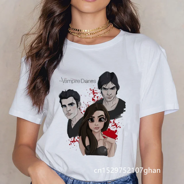 Summer The Vampire Diaries Tshirt Girls Tees Shirt Femme Ulzzang Casual T Shirt Harajuku Kawaii 90s Cool T-shirt Streetwear Tops