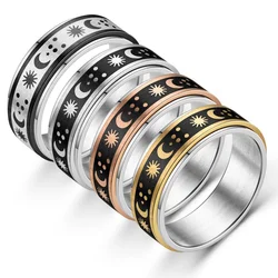 Anxiety Fidget Spinner Rings for Men Women Gold Silver Color Moon Sun Stainless Steel Spinning Rotate Ring Punk Rock Jewelry