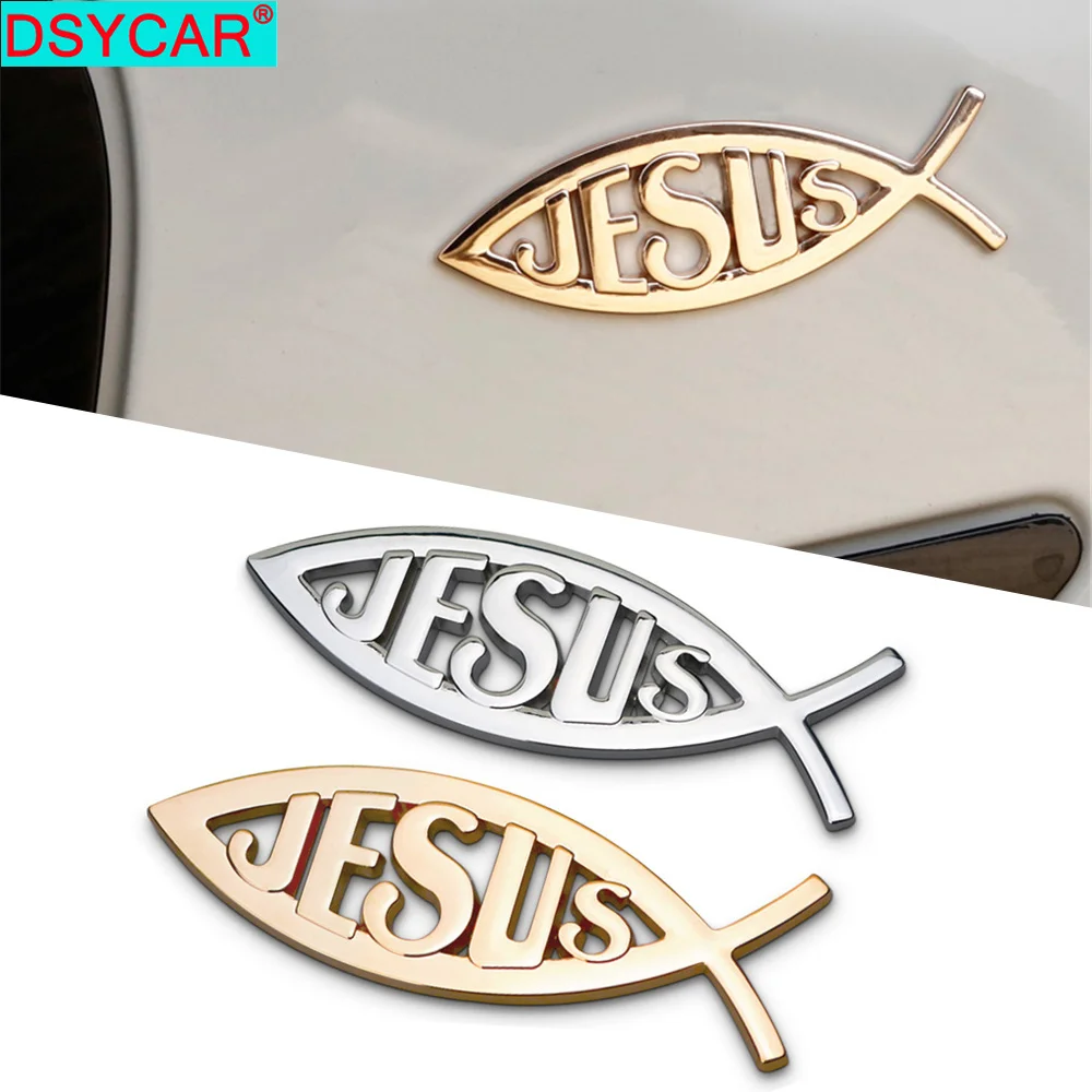 

DSYCAR 1Pcs 3D Metal JESUS Car Side Rear Trunk Emblem Badge Sticker Decals for Universal Cars Moto Bike Decorative Accessories