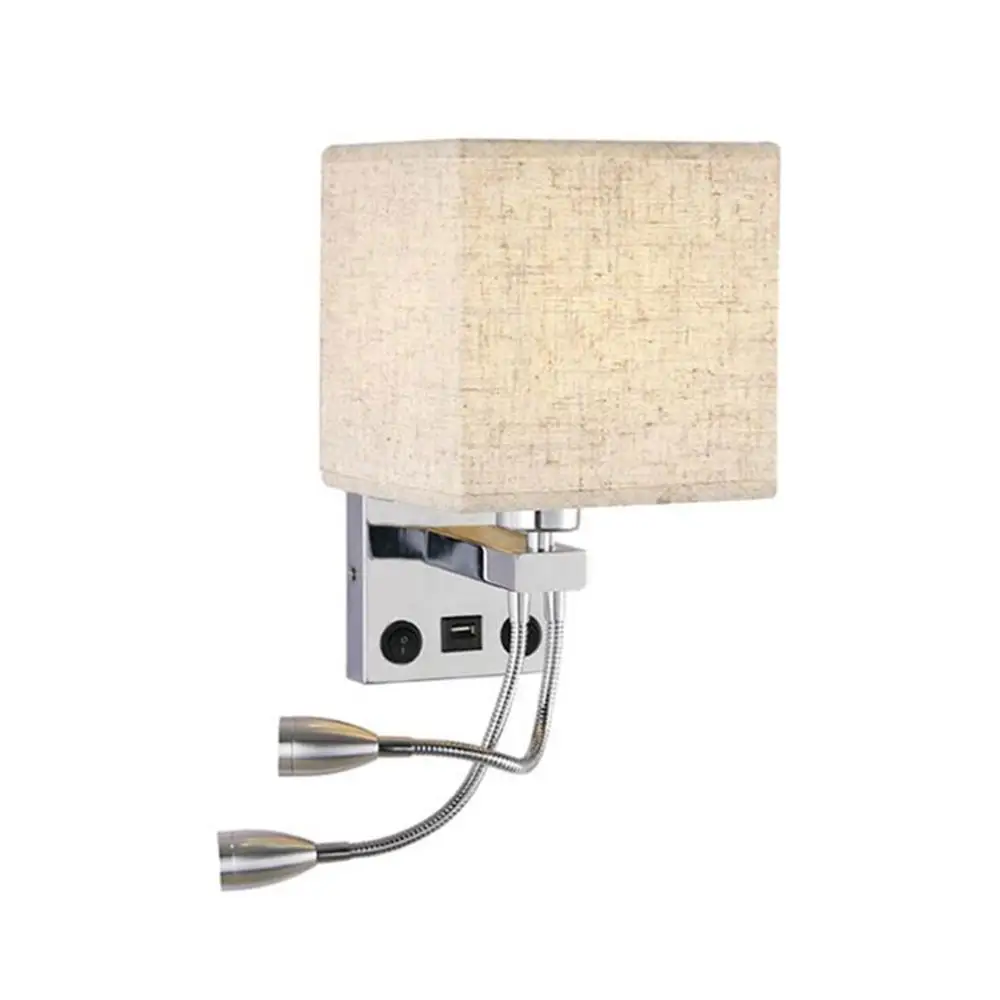 

Modern Wall Sconce Lights with 1 USB Charging Port,2 Switches and Fabric Shade LED Reading Lamp for Hotel Bedroom