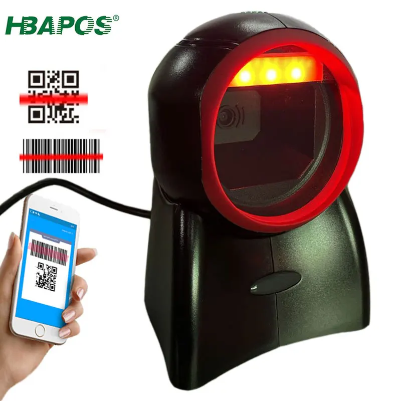 HBAPOS 1D 2D QR Code Scanner Desktop Hände-Freies USB Verdrahtete Barcode Reader Automatische Sensing Decoder Einstellbare Scan für POS PC