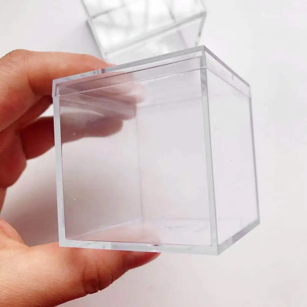 4Pcs Wedding Clear Candy Box Plastic Transparent Square Cube Box Portable Lid Case Storage Organizer