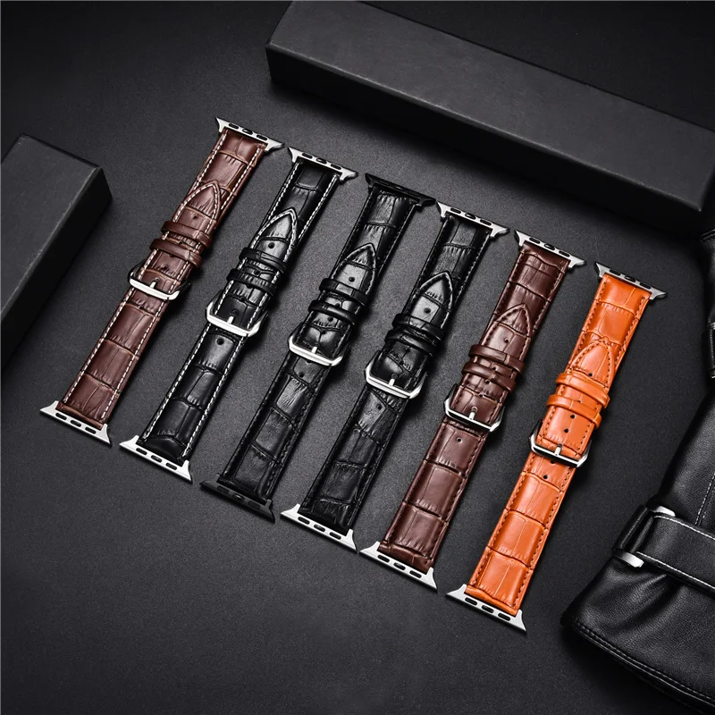 Genuine Cowhide Watchband for Apple Watch Ultra 8 7 6 SE 5 4 3 2 1 Bamboo Patterns Leather Strap 49/45/44/42mm 41/40/38mm